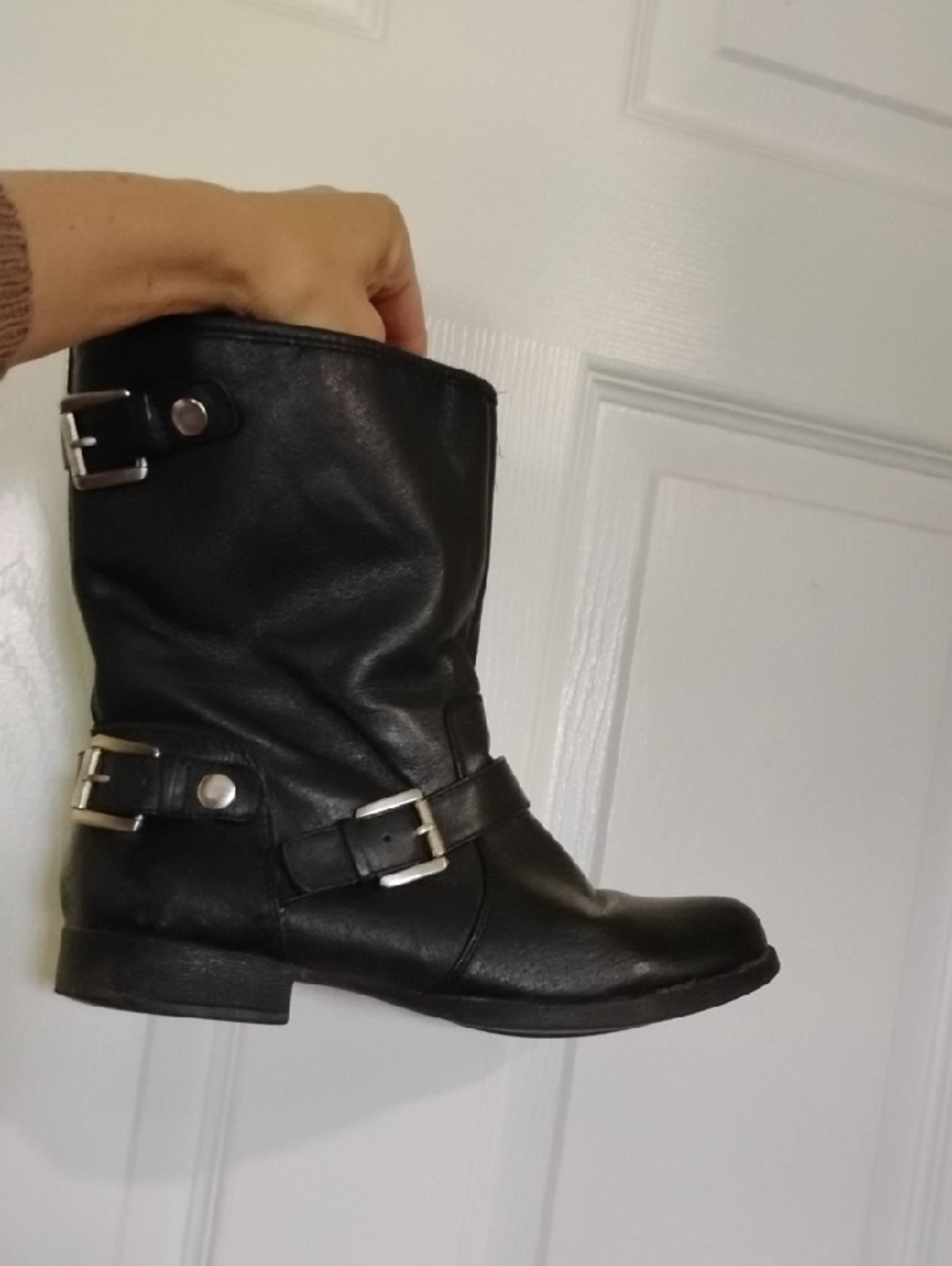 Nine West Black Mid-Calf Buckle Moto Boots